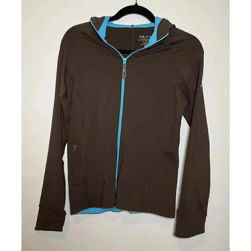 Reflective Running Jacket Medium Brown Blue Jogging Athletic Hiking Hooded Women